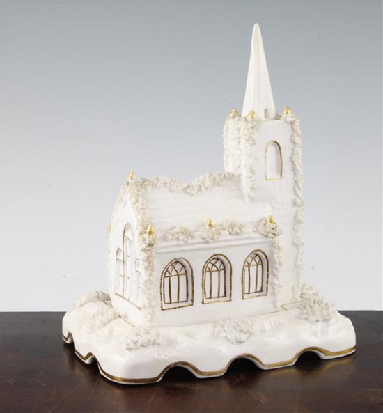 A rare Staffordshire porcelain church pastille burner and cover, c.1835, 23cm